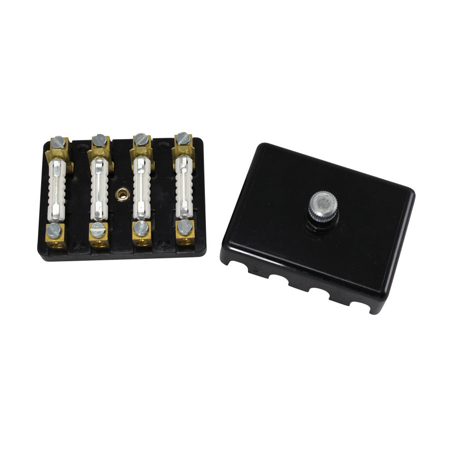 Caja de fusibles de baquelita para 4 fusibles.