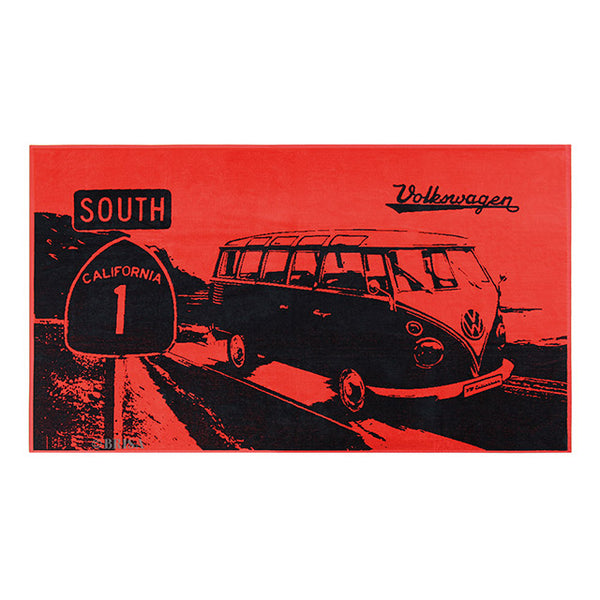 Toalla de playa T1 'Sur de California' autobús rojo