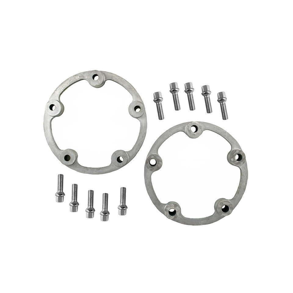 5-lugs wheel spacers, 1 inch (25,4 mm) wide, as pair, Complete with 38mm bolts, Ø 12 mm. For steel wheels.